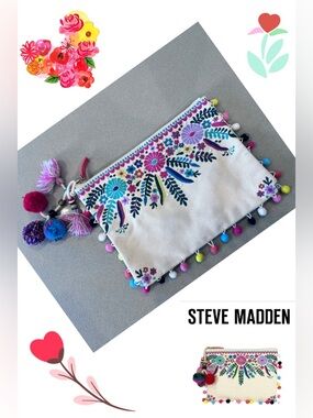 Steven By Steve Madden Jyme
Colorful Embroidered Pom Pom Clutch, Natural